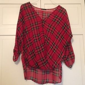 Red and black chiffon wrap top